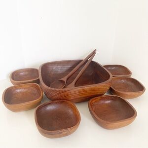 Mid Century Modern Teak Salad Bowl Serving Set